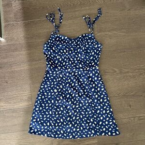 Commense blue pola dot tie strap mini dress size S